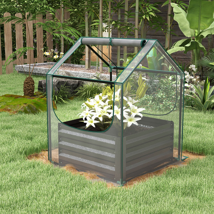 Raised Metal Garden Bed with Greenhouse Cover - Sturdy Planter Box for Herbs and Vegetables - Ideal for Outdoor Gardening and Urban Spaces