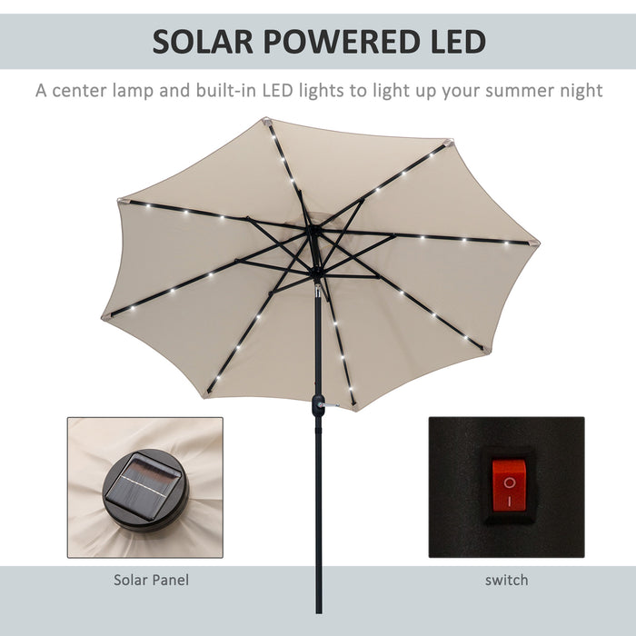 Solar-Powered 24-LED Patio Umbrella in Creamy White - Outdoor Weather-Resistant Illuminated Parasol - Ideal for Nighttime Garden Ambiance