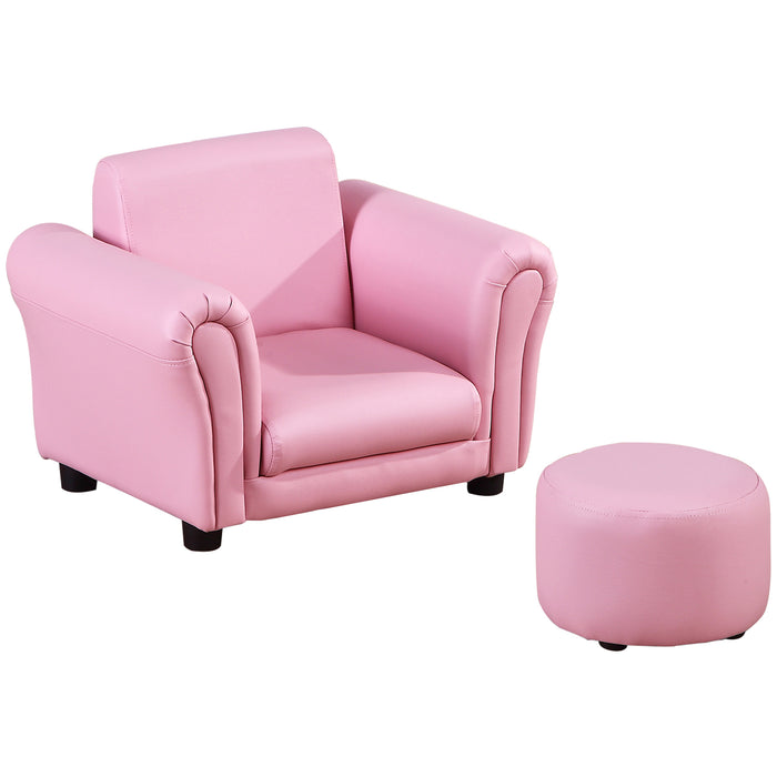 Toddler Chair with Free Footstool - Plush Kids Sofa Set and Armchair in Pink for Seating & Gaming - Perfect for Children's Room and Play Areas