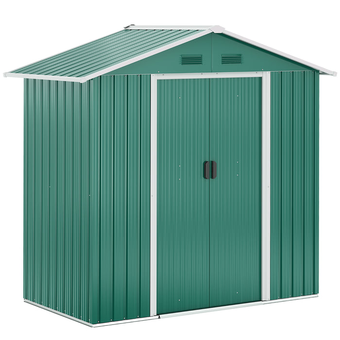 Outdoor Metal Storage Shed - 6.5ft x 3.5ft with Double Sliding Doors, 4 Vents in Green - Ideal for Garden and Tool Organization