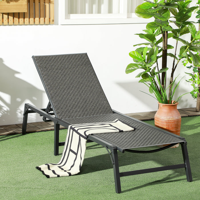 Foldable Rattan Sun Lounger - 5-Level Adjustable Backrest and Reclining Chair in Elegant Grey - Perfect for Poolside Comfort and Relaxation