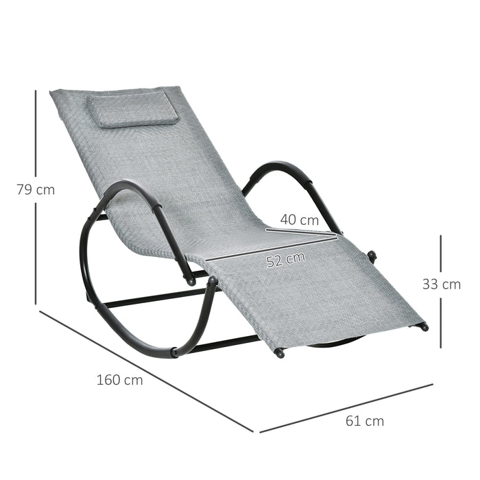 Zero Gravity Rocking Chair - Rattan Effect Patio Lounge Rocker with Breathable Texteline and Removable Pillow - Perfect for Outdoor Relaxation and Comfort in Grey