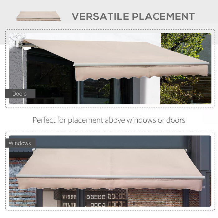 Retractable Manual Awning 4x2.5m - Window/Door Sun Shade Canopy, Beige with Fittings and Crank Handle - Ideal for Residential Outdoor Space Protection