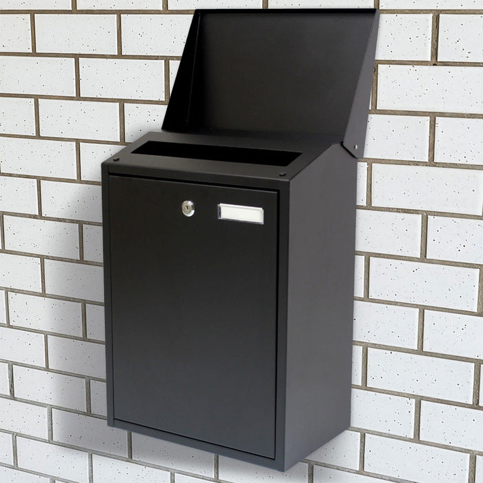 Steel Lockable Postbox - Black Wall Mounted Home Letter Box with Locking Feature - Ideal for Securely Receiving Mail at Home