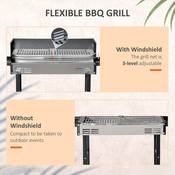 Rotisserie Charcoal BBQ Grill - 2-in-1 Garden Roasting Machine with 3-Level Grate, Stainless Steel - Perfect for Outdoor Chicken BBQ Enthusiasts