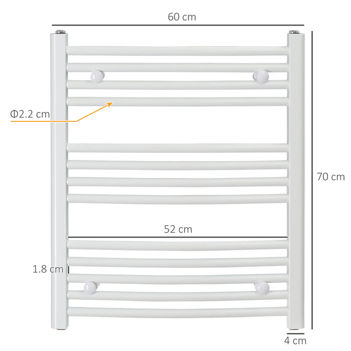 Hydronic Ladder-Style Towel Warmer - 600x700mm Straight Heated Towel Rail for Bathroom Central Heating - White Radiator for Cozy & Dry Towels