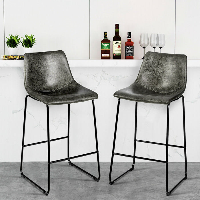 Vintage Faux Suede Set of 2 Bar Stools - Charming Grey Finish, Vintage Design - Perfect for Bar or Kitchen Counter Use