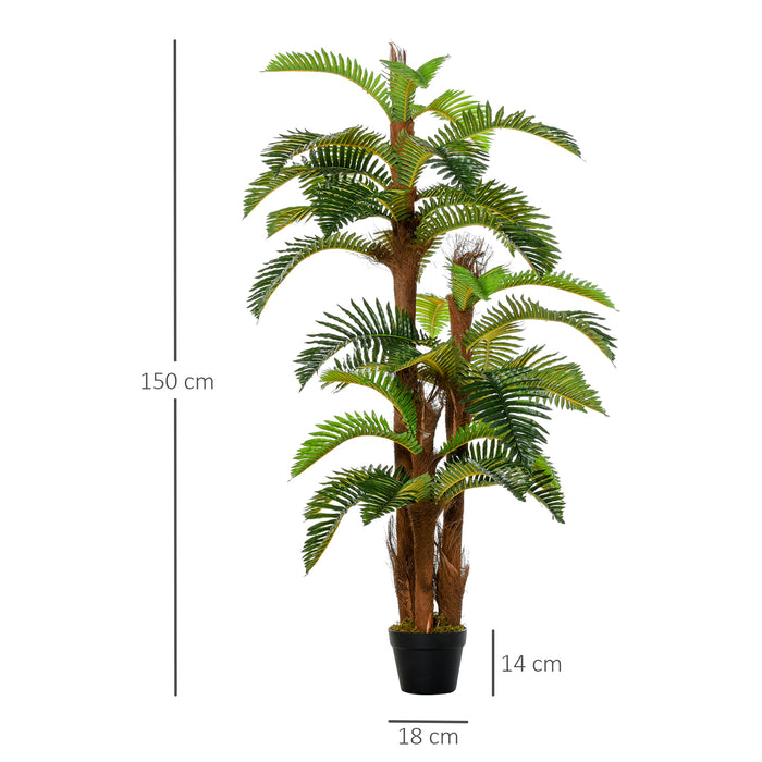 Tropical Palm Artificial Plant Duo - 150cm Lifelike Green Faux Palms with Pots for Indoor/Outdoor Decor - Easy-Care Home and Office Greenery