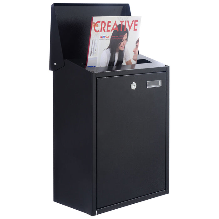 Steel Lockable Postbox - Black Wall Mounted Home Letter Box with Locking Feature - Ideal for Securely Receiving Mail at Home