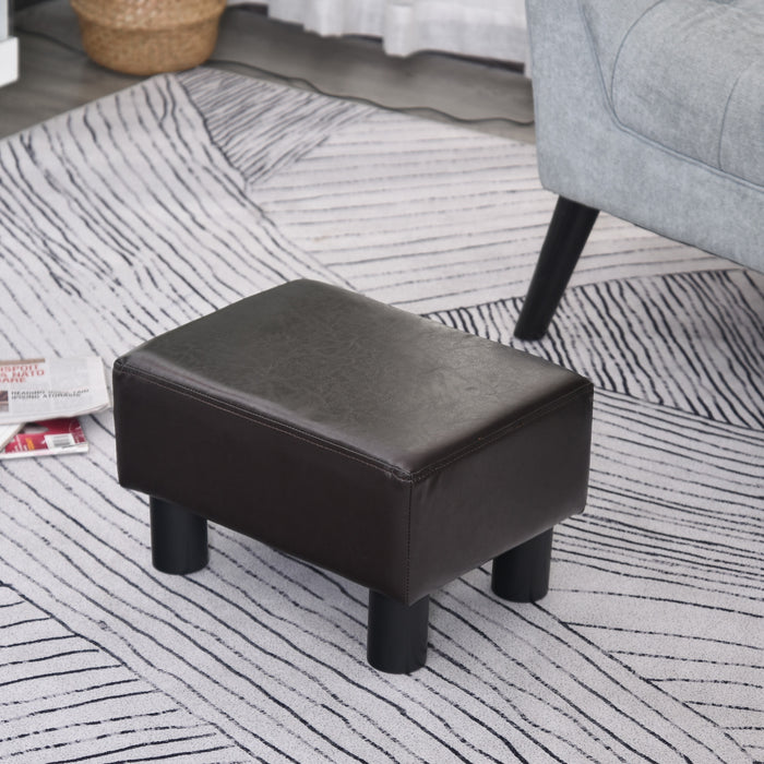 PU Faux Leather Ottoman Cube - Black Footstool with Durable Plastic Legs - Compact, Stylish Seating & Footrest Solution