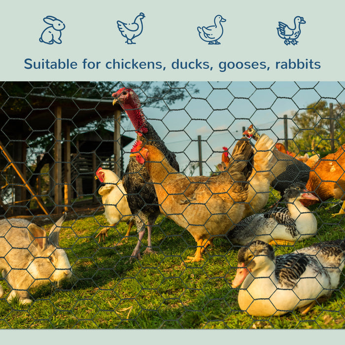 Foldable 1m x 25m PVC-Coated Chicken Wire Mesh - Durable Welded Garden Fencing Roll with Poultry Netting - Ideal for Rabbits, Ducks, Geese Protection in Dark Green