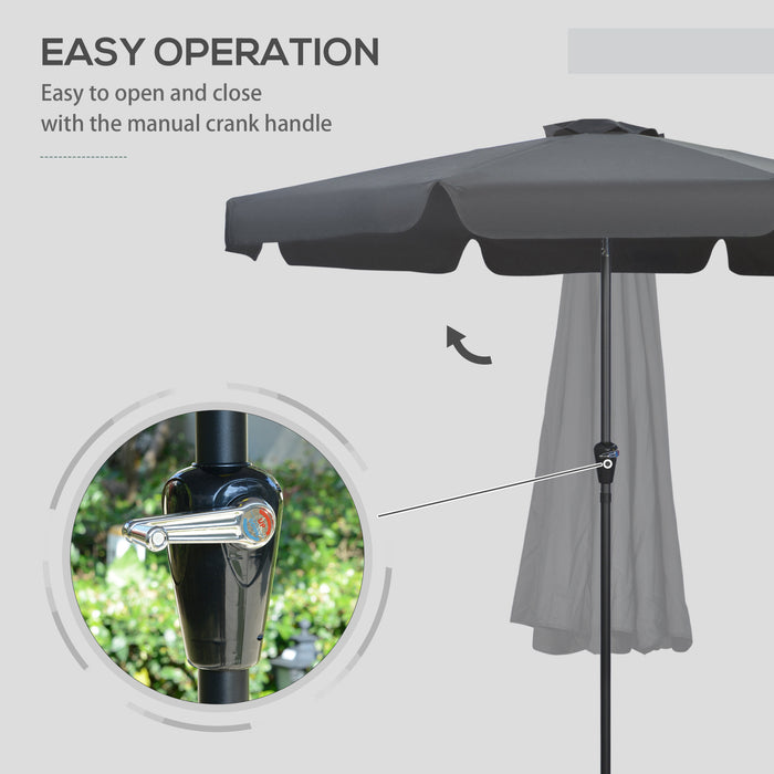 2.7m Patio Parasol with Tilt and Crank - Outdoor Garden Umbrella, 8 Ribs, Ruffles, Sun Shade, Black - Ideal for Outdoor Dining and Lounging