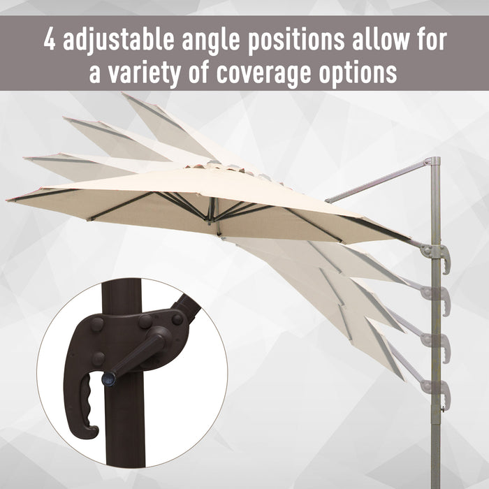 3M Cantilever Banana Parasol Umbrella with Cross Base - Aluminium Frame, 360° Rotation, Hand Crank System in Beige - Ideal for Outdoor Patio Sunshade