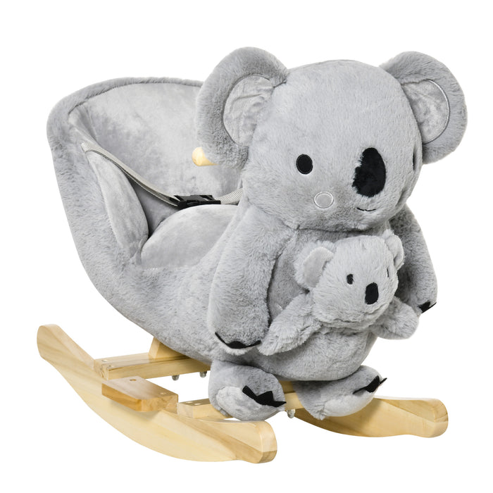 Koala Plush Rocking Horse for Toddlers - Cute Ride-On Toy Rocker with Gloved Doll & Realistic Sounds - Perfect for 18-36 Month Old Children, Soft Grey Design