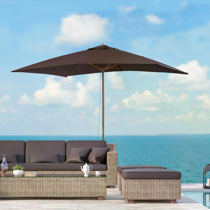 Wooden Garden Parasol - Dark Coffee 2x3m Outdoor Sun Umbrella with Canopy Shade - Ideal for Patio, Deck, and Poolside Relaxation