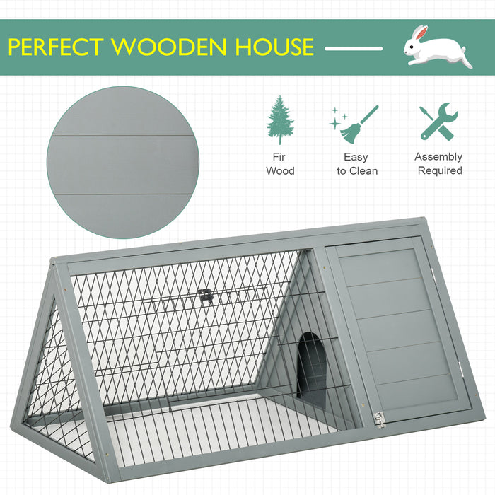 Outdoor Wooden Rabbit Hutch - Small Animal Cage with Outside Run Area - Ideal for Pet Rabbits and Small Pets Shelter in Grey