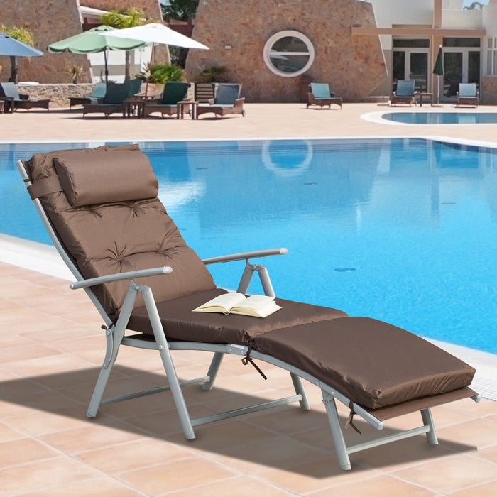 Adjustable Outdoor Recliner with Pillow - Brown Texteline Sun Lounger for Patio and Garden, Foldable Design - Comfortable Seating Solution for Relaxation