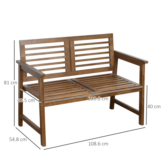 Outdoor 2-Seater Wooden Bench - Patio Loveseat Chair with Backrest and Armrest, Brown - Ideal for Yard, Lawn, and Porch Relaxation