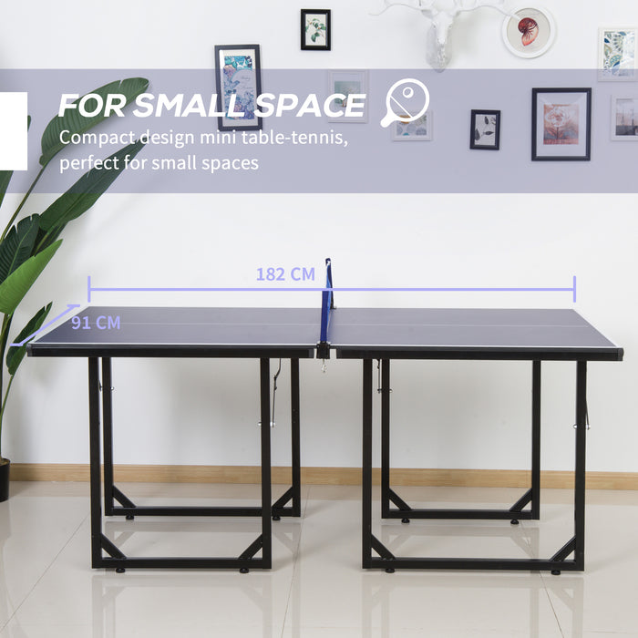 Compact Foldable Table Tennis Set - Black & Blue Mini Ping Pong Table with Accessories - Ideal for Small Spaces & Entertainment