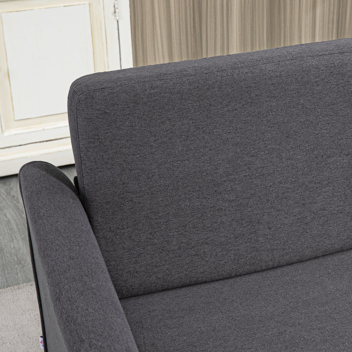 Modern 2-Seater Loveseat - Compact Dark Grey Sofa with Wood Legs and Armrests - Ideal for Small Living Spaces