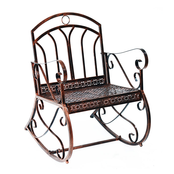 Vintage Style Metal Rocking Chair - Single Seater, Bronze Finish, Outdoor Garden Furniture - Comfortable Patio Seating for Relaxation