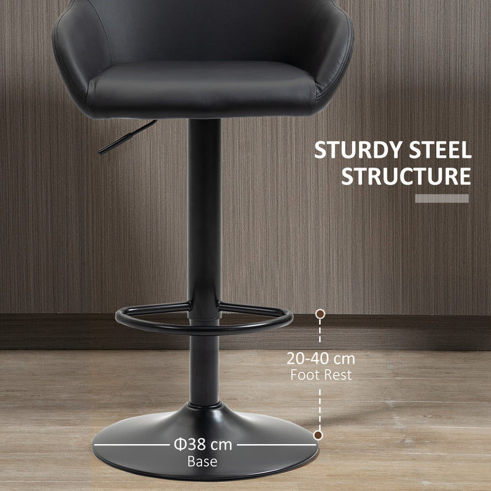 Swivel Barstools Set with Footrest and Backrest - PU Leather Adjustable Bar Stools for Kitchen Counter, Steel Base, Black - Perfect for Dining Room Comfort