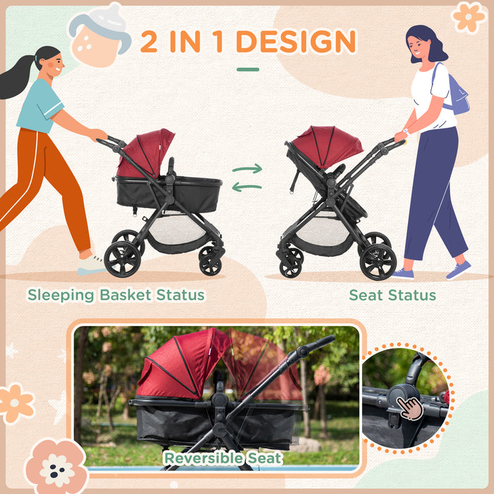 2-in-1 Lightweight Pushchair with Reversible Seat - Foldable Travel Baby Stroller Featuring Fully Reclining Design - Ideal for Newborns to Toddlers with Secure 5-Point Harness