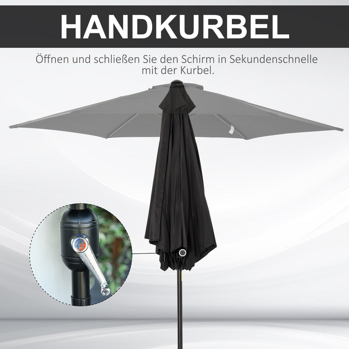 Outdoor Sun Parasol with Tilt and Crank - 2.7M Garden Umbrella, Aluminium Frame Sunshade Shelter, Black - Ideal for Patio, Deck, Poolside Lounging