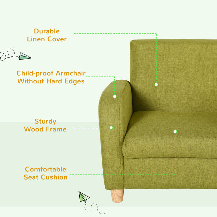 Kids Comfy Armchair - Wooden Frame Mini Sofa with Anti-Slip Legs and High Back Design - Perfect Seating for Children's Playroom or Bedroom