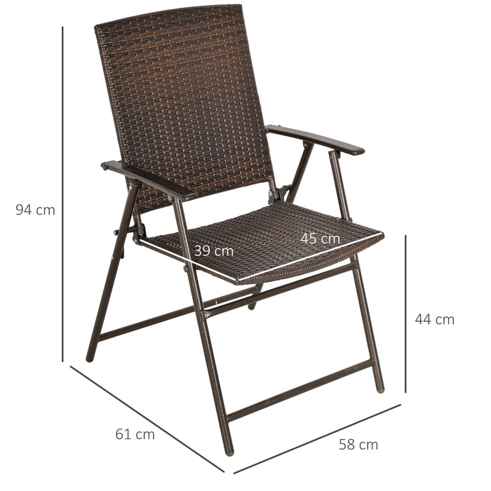 Folding Rattan Bistro Garden Chairs – Set of 2 with Armrests and Durable Steel Frame – Outdoor Seating Solution for Patio and Yard