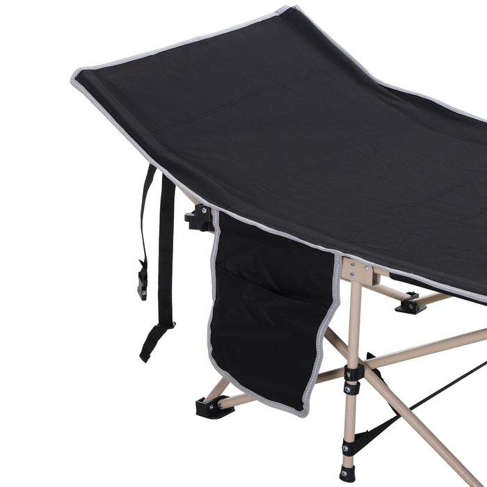 Portable Heavy Duty Camping Cot - Single Person Foldable Sleeping Camp Bed with Travel-Friendly Design - Ideal for Outdoor Adventures, Fishing & Guest Use with Side Storage Pocket