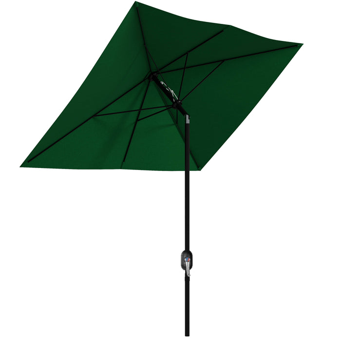 Rectangular Market Umbrella with Easy Crank and Tilt Feature - 6 Ribs, Sturdy Aluminum Pole, 2 x 3m in Lush Green - Ideal Sunshade for Patio, Garden, or Poolside