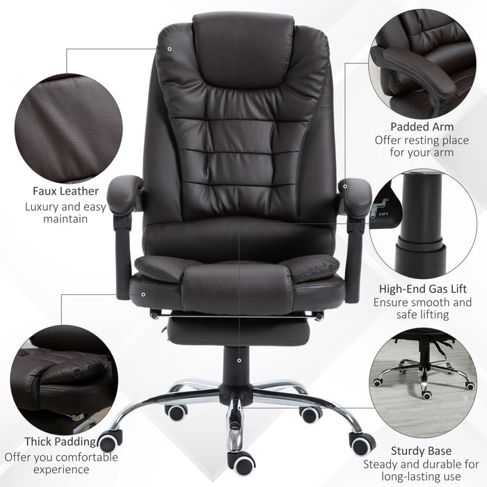 Executive High-Back Swivel Chair with Retractable Footrest - PU Leather, Adjustable Height & Reclining - Comfort for Office Professionals