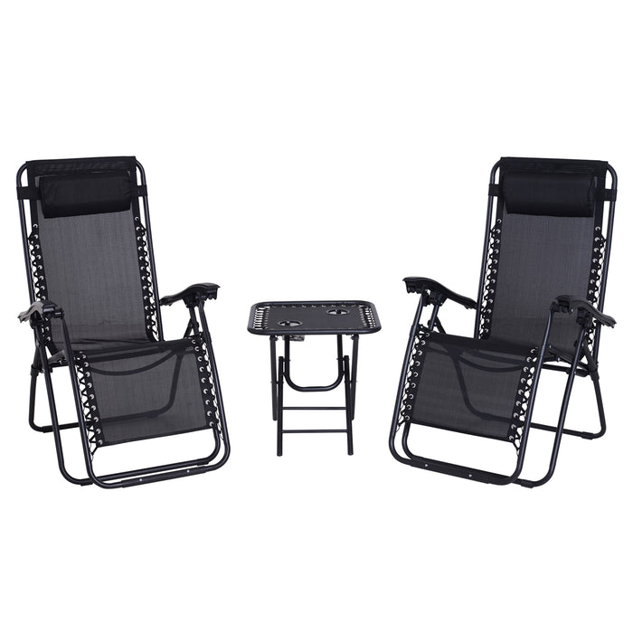 Zero Gravity Chair and Table Set - 3-Piece Folding Recliners with Cup Holders, Sun Lounger for Garden, Yard, Pool - Ideal for Outdoor Relaxation and Comfort