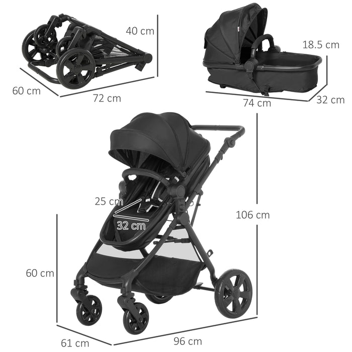 2-in-1 Reversible Lightweight Pushchair - Foldable & Fully Reclining Travel Stroller with 5-Point Harness for Infants to Toddlers - Safe and Comfortable from Birth up to 3 Years Old