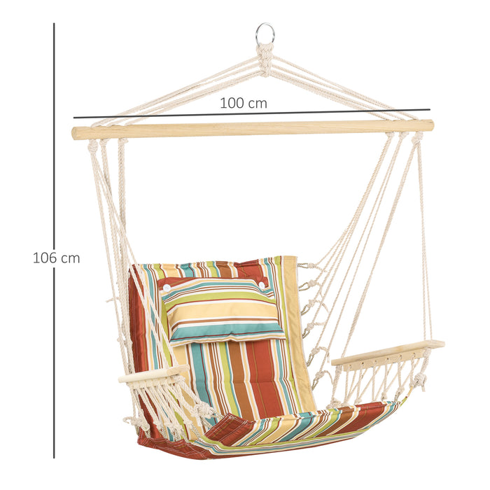 Thick Rope Woven Hanging Hammock Chair - Comfortable Swing Chair for Indoor/Outdoor Use, Safe Wide Seat - Ideal for Home, Patio, Yard, Garden Relaxation with Stylish Multi-Color Stripes