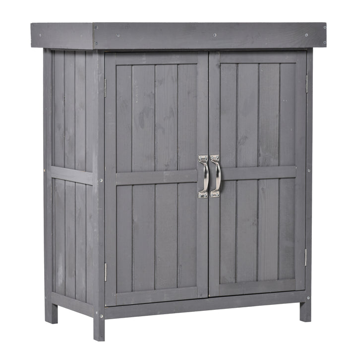 Outdoor Wooden Storage Cabinet - Garden Tool Organizer with Shelving and Dual Doors, 74 x 43 x 88cm, Grey Finish - Ideal for Yard Equipment and Supplies Management