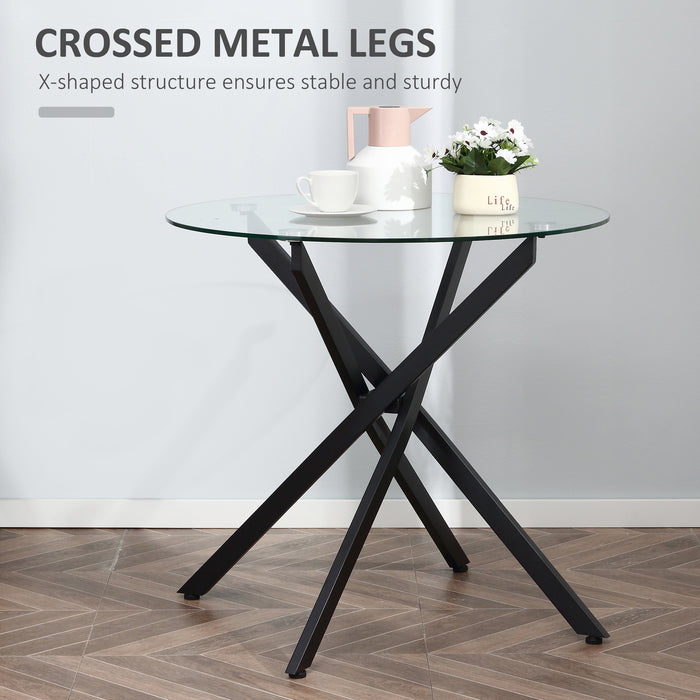 Clear Tempered Glass Top Side Table - Round, Metal-Legged Modern Dining Furniture - Ideal for Dining Room and Living Room Spaces