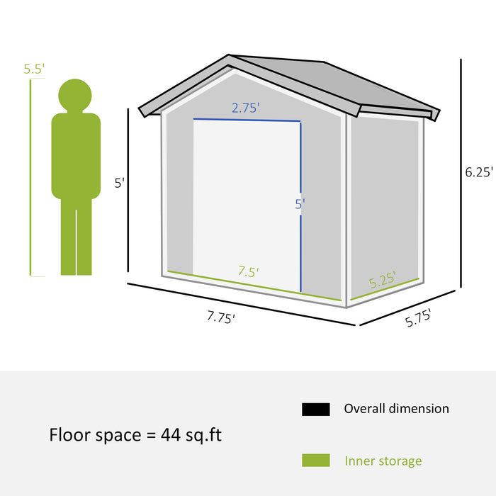 Metal Garden Storage Shed 8x6ft - Outdoor Tool House with Ventilation & Sliding Doors, Light Grey Finish - Ideal for Secure Yard Equipment Organization