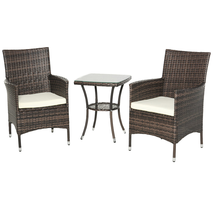 Rattan Garden Bistro Set - 3-Piece Woven Patio Furniture with Chairs and Table - Ideal for Outdoor Dining and Conservatory Spaces (Brown)