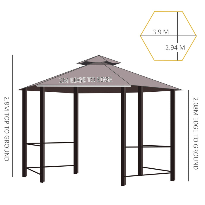 Hexagon Gazebo Canopy - Outdoor Patio Party Tent with 2-Tier Roof and Side Panel - Elegant Shelter for Garden Celebrations, Brown