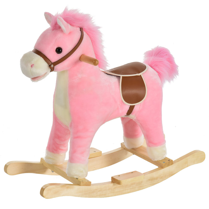 Plush Pink Rocking Horse with Sounds - Kids Ride-On Toy, Sturdy Rocker Design - Ideal for Toddlers and Young Children