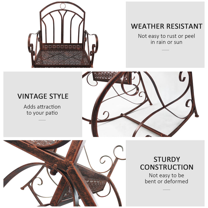 Vintage Style Metal Rocking Chair - Single Seater, Bronze Finish, Outdoor Garden Furniture - Comfortable Patio Seating for Relaxation