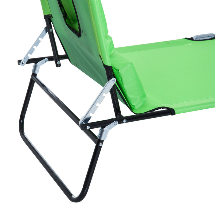 Foldable Sun Lounger with Pillow - Reclining Chair with Reading Hole for Beach & Garden - Adjustable Outdoor Recliner in Green for Relaxation