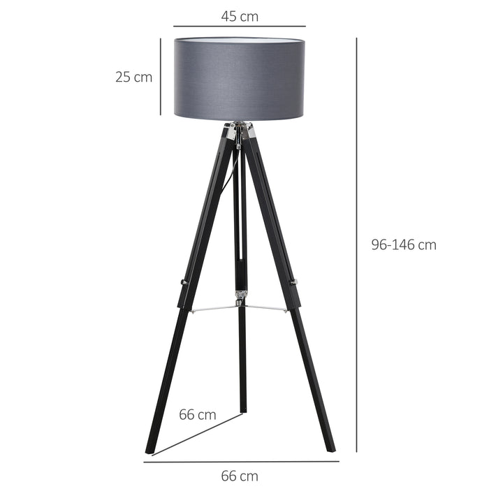 Modern Tripod Floor Lamp with Fabric Shade - Stylish Lighting for Living Room and Bedroom - Ideal for Ambient Home Decor (Bulb Not Included), Grey and Black