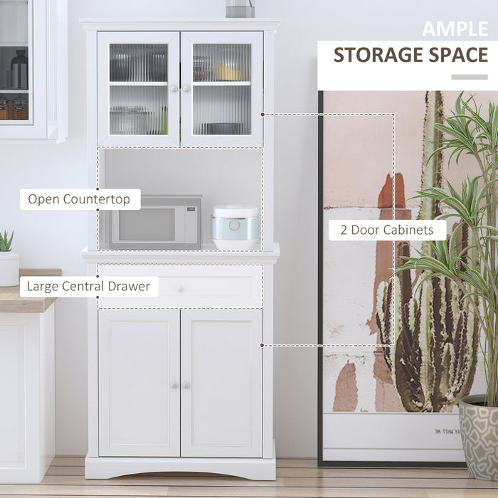 Freestanding Kitchen Cupboard - Glass-Doored Storage Cabinet with Adjustable Shelves and Counter Space - Ideal for Dining Area Organization and Display