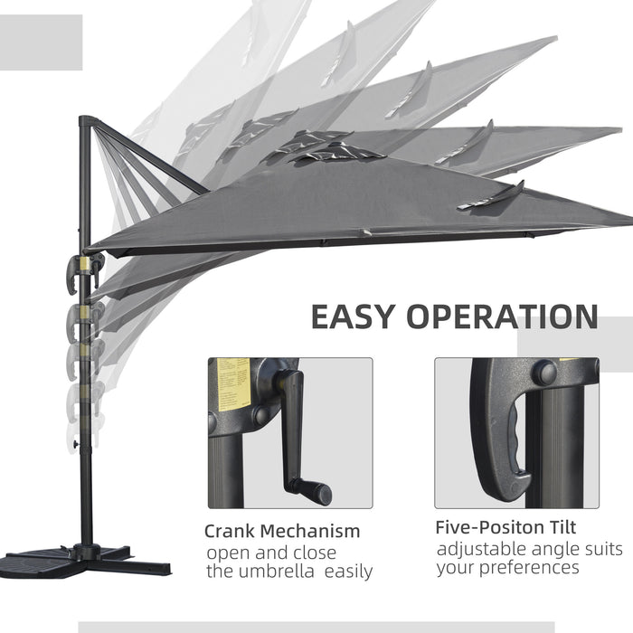 Cantilever Parasol Square Umbrella - 2.7m Overhang with Cross Base, Crank Handle, Tilt Function, 360° Rotation, Aluminum Frame - Ideal for Outdoor Patio Shade, Dark Grey