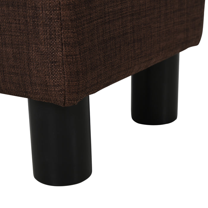 Linen Fabric Ottoman - Compact Brown Footstool with Wooden Legs for Home and Office - Ideal Small Seat or Footrest Measuring 40 x 30 x 24cm