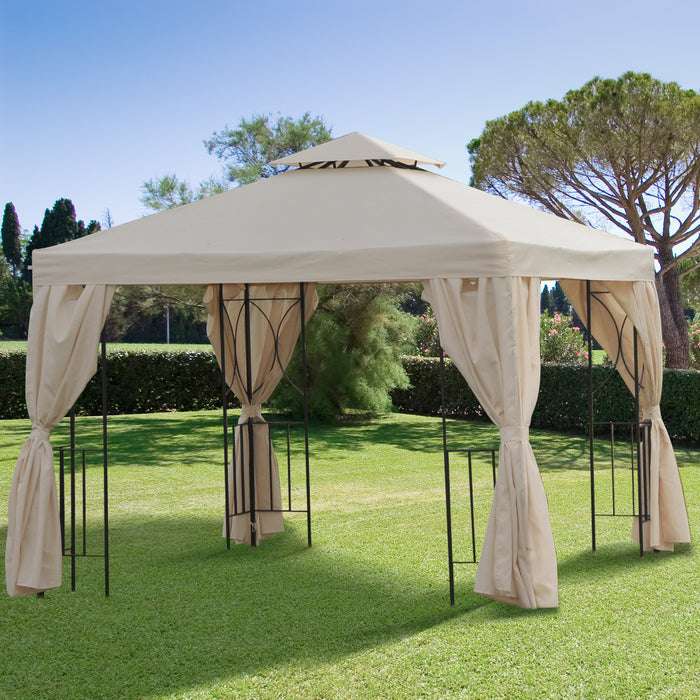 3x3m Garden Metal Gazebo - Marquee Patio Wedding Party Tent with Canopy Shelter and Pavilion Sidewalls, Beige - Ideal for Outdoor Celebrations and Gatherings