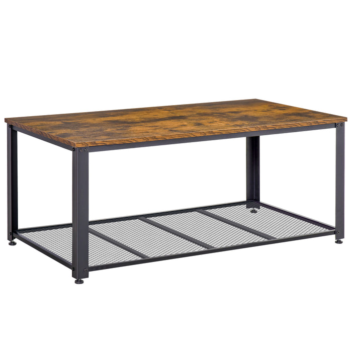 Industrial Style Coffee Cocktail Table - Wood Grain Finish with Storage Shelf - Modern Furniture for Living Room, Entryway, or Office Use